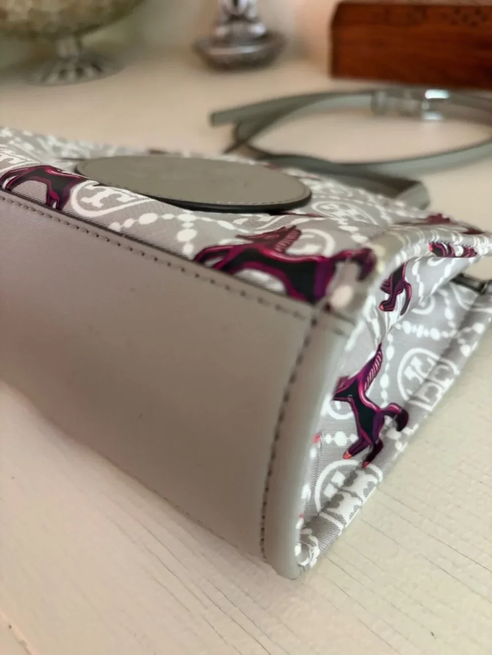 Tory Burch Mini Ella Horse Tote Crossbody Gray & Magenta